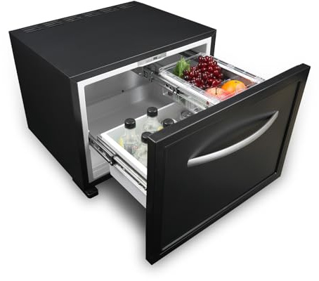 Techomey Frigo Tiroir Camping Car, 50 L, Frigo Camping 12V 220V pour Maison, Caravane, Fourgon, Camping-car, Réfrigérateur à Tiroir Silencieux, 0 °C à 15 °C