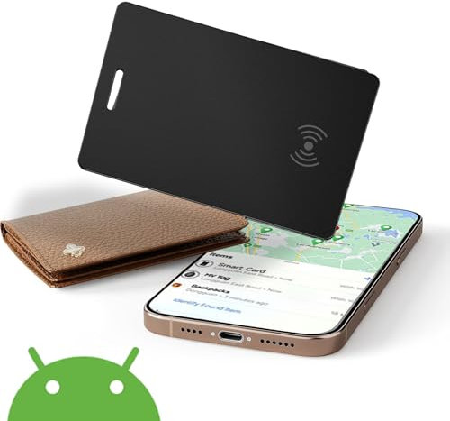 Traceur Bluetooth Android,Ultra-Mince Wallet Traceur Card Air Tag Android Fonctionne avec l’app Google Localiser Rechargeable Localisateur D’Objets Bluetooth pour Portefeuille,Valises, Bagages (Noir)