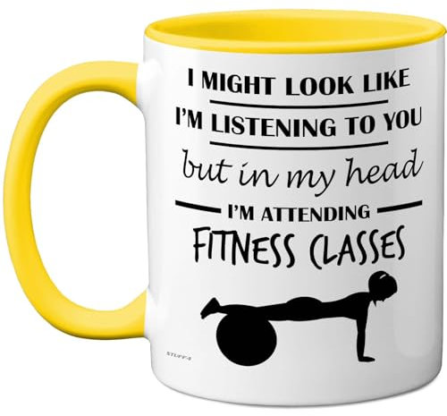 Stuff4 Fitness Class Gifts - in My Head Mug - Funny Gift for Fitness Class Lover Men Women - 11oz Premium Ceramic Dishwasher Safe Yellow Handle Mugs Novelty Cup