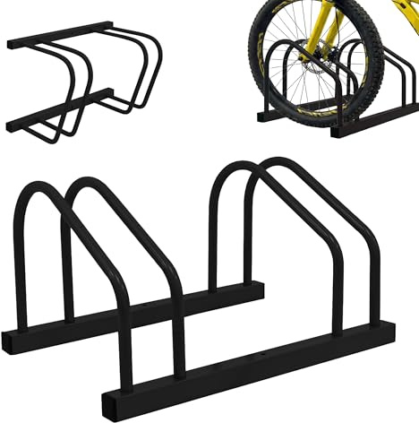 Relaxdays Fahrradständer Boden & Wandmontage, 2 Räder, bis 65 mm Reifenbreite, Garage, Hof, Reihenparker, Stahl, schwarz