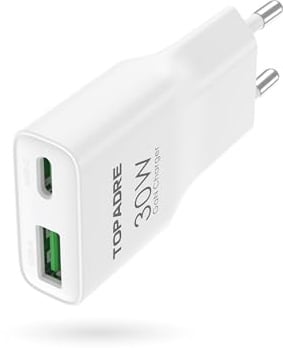 TOPADRE Chargeur USB C 30W Mini,2 Ports Prise USB C Rapide pour iPhone/iPad | Chargeur Rapide, Adaptateur Secteur USB C pour iPhone 17/17 Air/16/15/14/13/12/11 Pro Max/Plus/X, pour Galaxy S25/S24/S23/S22