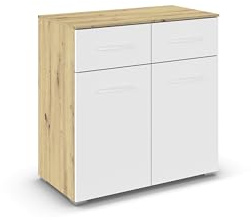 Rauch Möbel ADITIO, Kommode, Farbe Weiß/Eiche Artisan, Breite 80 cm | Sideboard im zeitlosen Stil, 2-türig, 2 Schubladen, Soft-Close-Funktion, für Schlafzimmer, Gästezimmer, Wohnzimmer, Garderobe