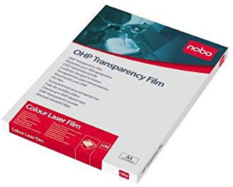 Nobo 33638782 Folie für OHP für Farblaserdrucker, Format: A4, 120 My, mit Spezialbeschichtung, 50 Stück