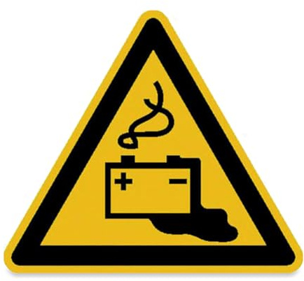 Betriebsausstattung24® Warnschild Warnung vor Gefahren durch Batterien, Alu geprägt, Größe 315 mm