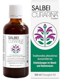 Salbei Curarina Tropfen 100 ml - Gurgellösung bei Entzündungen im Mund- & Rachenraum - Bei übermäßigen Schwitzen - 100% pflanzlich