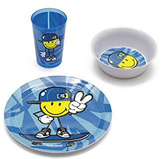 zakdesigns Essgeschirr Smiley Kid 3er-Set in blau, Melamin, 45x20x15 cm