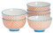 Nicola Spring Patterned Rice Bowls - Orange - 11.5cm - Pack of 6 - Porcelain Flower Print Design Noodle Serving Snack Bowls for Snacks, Pasta, Noodles, Fruit, Cereal, Salads
