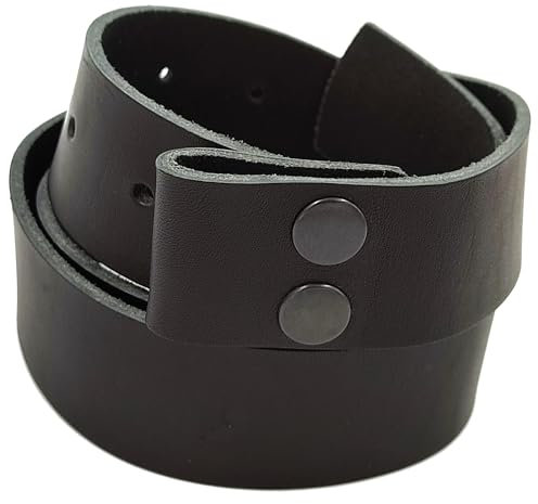 Wolfszeit Wechselgürtel aus Vollleder mit Druckknöpfen (WED) (125cm, schwarzes Rindleder)