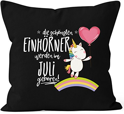MoonWorks Kissenbezug die schönsten Einhörner Werden im Juli geboren 40x40 Baumwolle Geschenk Geburtstag Unicorn Schwarz 40cm x 40cm