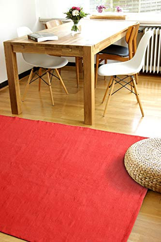 floor factory Moderner Baumwoll Teppich Living rot 140x200cm - waschbarer Webteppich aus 100% Baumwolle