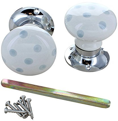 G Decor Grey Polka on White Colour Ceramic Silver Chrome Mortice Door Knobs Interior, Home Improvement Accessories, Bedroom Bathroom Kitchen Handles (Pair)