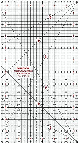Liquidraw Patchwork Quilting Ruler - 6 x 12in, Transparent Acrylic | Clear, Bold Imperial Measurement Markings, Patchwork Rectangle Quilting Template, Ideal For Designing, Sewing and Cutting