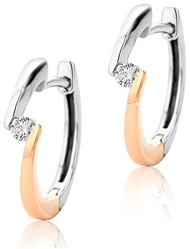 Orovi Damen Diamant Creolen Ohrringe 9 Karat (375) Zweifarb/Weißgold und Rosegold Ohr-Schmuck Brillianten 0.08ct