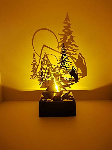 Sompex Shadow Hütte Schnee Wald Weihnachten Tischlampe Schattenwerfer Tischleuchte Stimmungslicht mit Akku für Mikro USB Projektionslampe Dekorationsleuchte Dekoleuchte schwarz silber