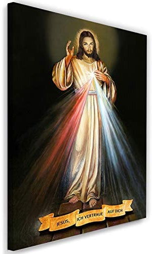 Feeby Bild auf Leinwand Barmherzigkeit Jesus 60x90 cm 1 Teilig Bilder Wandbilder Kunstdruck Wanddekoration Wohnzimmer Schlafzimmer Küche Büro Flur Religion Erstkommunion Braun