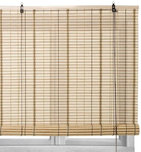 Estor Enrollable de Varillas de bambú Color Beige de 120 x 180 cm | Persiana de estilo rústico para dar sombra, protección solar y escurecer puertas o ventanas