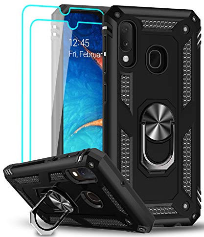 LeYi für Samsung Galaxy A20e Hülle Handyhülle mit Panzerglas Schutzfolie(2 Stück),360 Grad Drehbar Magnetische Ringhalter Cover TPU Bumper Schutzhülle für Case Samsung Galaxy A20e Handy Hüllen Schwarz