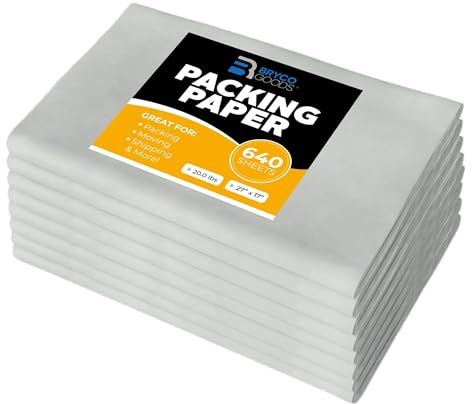 Bryco Goods Packing Paper Sheets for Moving | 640 Sheets | 27 x 17 | 20lb | Made in USA | Newsprint Paper | Must Have in Your Moving Supplies