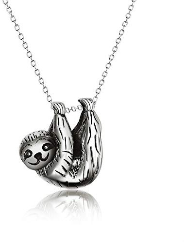 Sterling Silber Faultier Anhänger Halskette inspiriert Tier Schmuck für Frauen Mädchen (Oxidierter Jahrgang)