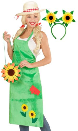 Karneval-Klamotten Gärtnerschürze mit Haarreif Karneval Gärtnerin Damen Kostüm Haarreif Blumen Einheitsgröße