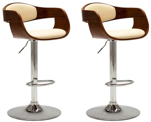 vidaXL 2X Bugholz Barstuhl Höhenverstellbar Barhocker Bistrohocker Küchenhocker Tresenhocker Thekenhocker Tresenstuhl Creme Kunstleder