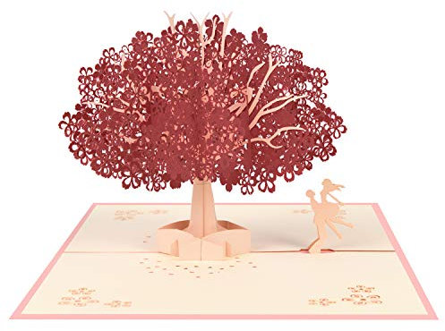 Vicloon 3D Karte, Rot Kirschblüte Valentinstag Karte, Geburtstagskarte, Pop Up 3D Karte Grußkarte mit Umschlag für Hochzeitstag, Hochzeitsgeschenk, Geburtstag, Graduierung Karte, Hochzeitseinladung