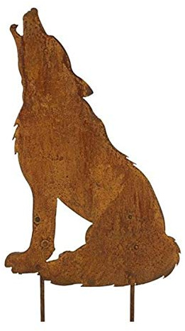 Rostalgie Edelrost Wolf heulend auf Stab Gartenstecker Dekoration Tierfigur