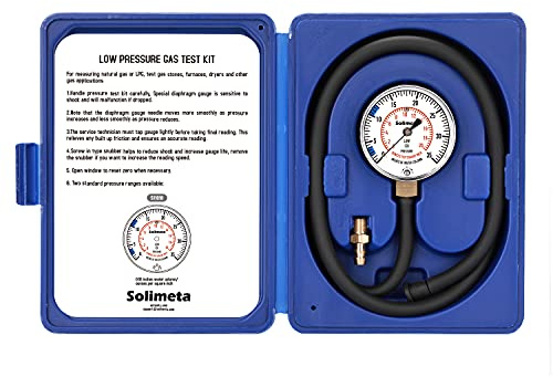 Solimeta Erdgas oder LP Gas Krümmer Drucktest Kit, LP Gasdruckprüfer, Erdgasmessgerät, 0.0-88.9 cm W.C