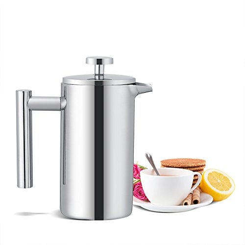 Cafetera de prensa francesa de 350 ml, cafetera de acero inoxidable de doble pared, tetera de prensa francesa con filtro