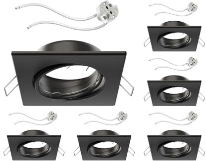 ledscom.de 6 Stück Deckeneinbaurahmen RIR Einbaurahmen schwarz matt eckig schwenkbar (LED/Halogen/MR16/50mm) inkl. GU5.3 Fassung