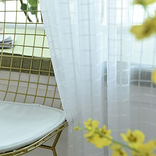 DANADESK 1 PC Weiß Sheer Voile Vorhanghaken, gestreifter Halb Sheer Vorhang Quaste Tür Fenster Vorhang Panels Schlafzimmer Wohnzimmer (Color : Grid, Größe : 98x106in)