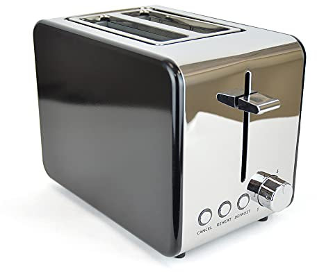 Kitchen Perfected 2 Slice Wide Slot Toaster, 6 Browning Settings, Defrost/Reheat/Cancel, High Lift, Centralisation Even Toasting - Black Stainless Steel - E2025BK