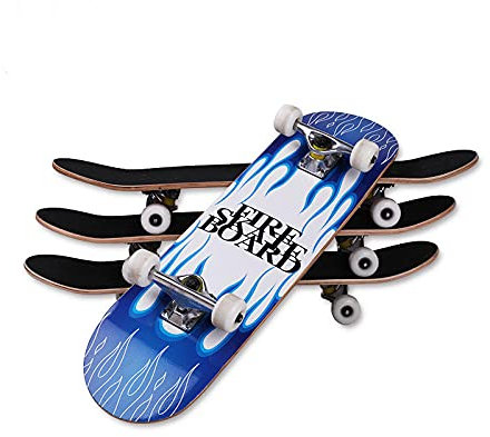 Skateboard Pfau Blau Weiß Skateboard Kinder ab 8 Jahre 80x20cm 7-Lagigem Ahornholz Longboard Double Kick Komplett für Anfänger Jungen Mädchen Erwachsene Profi Penny Board