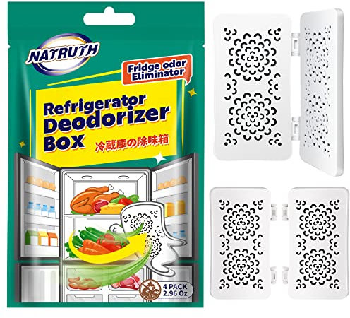 NATRUTH Refrigerator Deodorizer Natural 4 Packs Bin Freshener and Odour Eliminator Unscented Odor Activated Carbon for Fridge, Freezer, Cooler, Lunch Bags