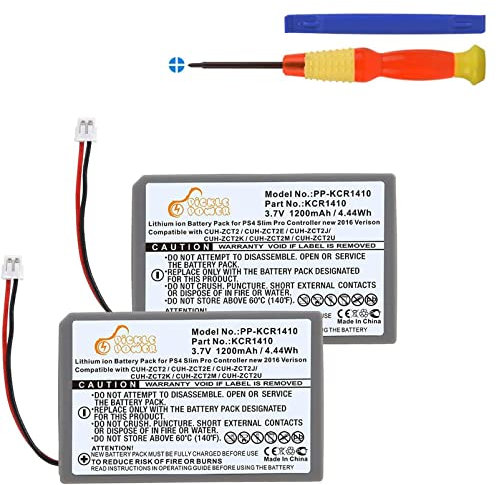 Pickle Power 2Pcs PS4 Controller Battery KCR1410 Battery for Sony PS4 Slim/Pro Playstation 4 Wireless Dual Shock Controller CUH-ZCT2 CUH-ZCT2U New 2016 Version (Small Plug)