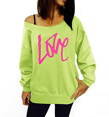 Smile Fish Robe sexy Slouchy années 80 avec épaules dénudées, Love vert fluo, rose, L
