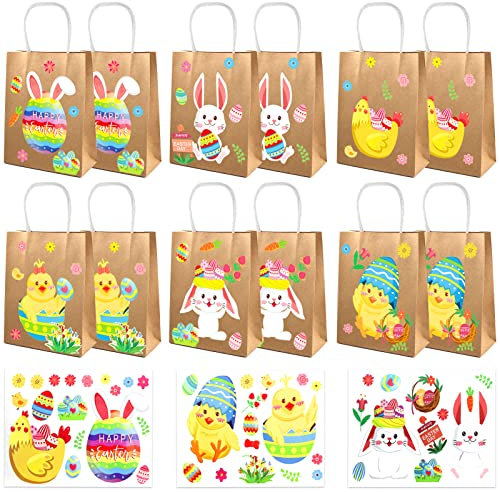 Geschenktüten zu Ostern,12 Stück Ostertüten Papiertüte,Geschenktüten für Kinder zu Ostern,Tragetasche,Ostertüten zum Befüllen,Osterdeko(B)