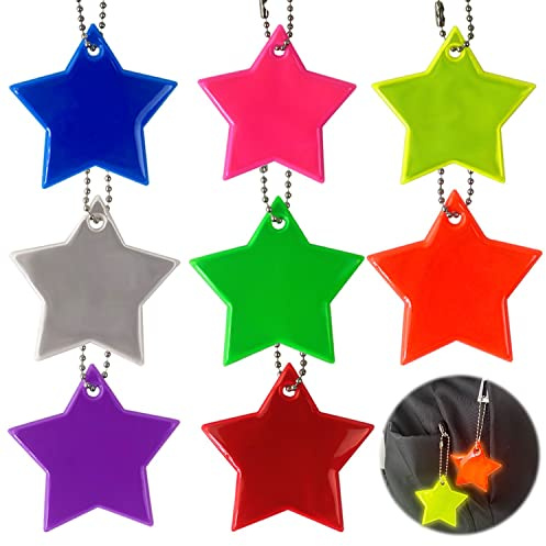 ZWZNBL Reflektierende Sterne, Reflektor-Anhänger, Sicherheitsreflektoren, 5,5 cm, 8 Farben, für Kleidung, Rucksäcke, Gepäck, Kinderwagen, Rollstühle, Radfahren, Spazierengehen, 8 Stück