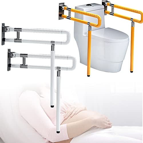 Fetcoi Weiss WC Wandstützgriff Stützhilfe 75cm Rutschfest Toiletten Griff Aufstehhilfe Klappbar Wandmontage Stütz Haltegriff Badezimmer für Ältere Schwangere