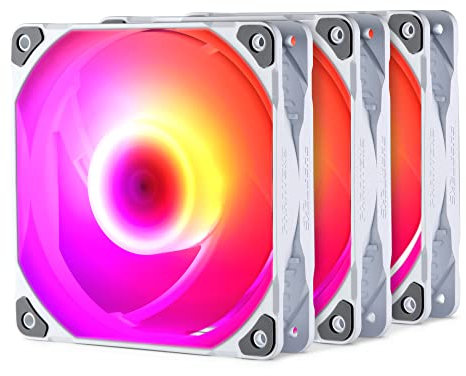 Phanteks SK120 White dRGB PWM Fans - 120mm Triple Pack, High Performance Cooling, Silent Operation, 12 dRGB LEDs