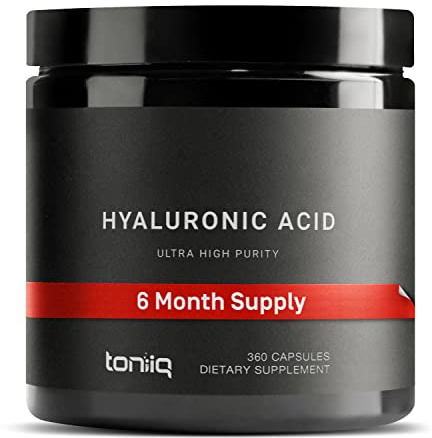 Toniiq Hyaluronic Acid Supplements – Lab Tested 95% Ultra High Purity – Fermented and Bioavailable with Vitamin C – Third Party Lab Tested – 360 Capsules
