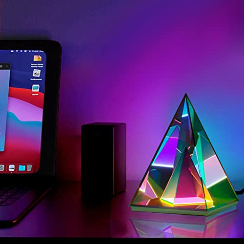 YANGM LED Pyramid Style Crystal Night Light with Dimmer Switch 3D LED RGB Dispersion Multicolor Crystal Pyramid Night Light Physical Toy for Family and Friends (15 * 15 * 20cm)