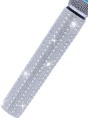 Rhymkawa Bling Microphone Sleeve for Shuer SM58 Beta58 Sparkly Shining, Bedazzled Rhinestone Mic Covers Glittering on Stage and Event Party