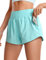 CRZ YOGA Damen High Waist Running Shorts Gym Sporthose Mesh Innenhose Schnelltrocknend Kurz Hose mit Zip Tasche - 6.4cm Türkis 38
