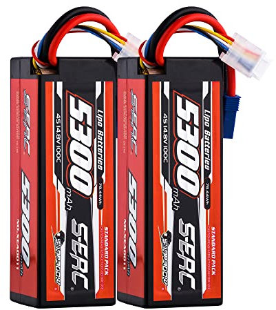 SUNPADOW 4S Lipo Battery 14.8V 5300mAh 100C Hard Case Rechargeable with EC5 Plug for RC Buggy Truggy Vehicles Car Truck Tank Racing Hobby (2 Count)