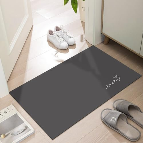 LYGLIGH Ultra Thin Door Mat, 40 x 65 cm (Rectangular), Grey, Indoor/Outdoor, Non-Slip, Absorbent, Quick Dry, Machine Washable