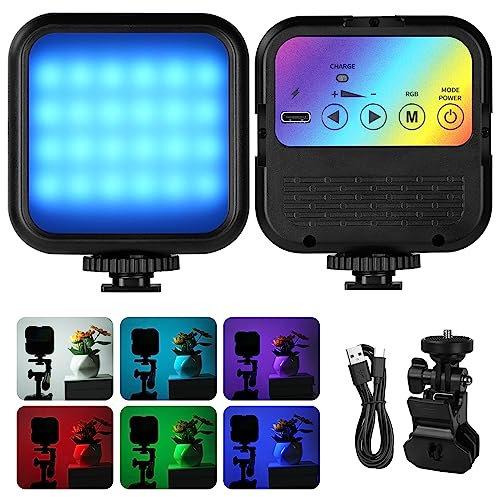 AXFEE Lumiere Photo RGB, Lampe de Caméra LED, Lampe Vidéo LED, 3000K-7000K 1800mAh Rechargeable Eclairage Video pour Vlogging, Vidéoconférence, Youtube, TikTok (avec Design à Clip)