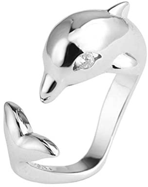 925 Sterling Silber Delphin Ring Frauen Trend Nische Design Fischschwanzindex Finger Ring Öffnenring, Platin, Einstellbare Öffnung