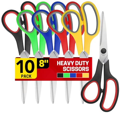 BURVAGY 8 10 Pack All Purpose Heavy Duty Scissors- Comfort-Grip Sharp Scissors for Office School Sewing Fabric Craft High/Middle School Student Teacher Scissor, Right/Left Hand