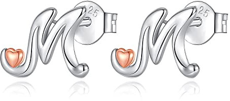 CELESTIA Klein Ohrstecker mit Buchstaben M Ohrringe Echt Silber 925 Ohrringe Stecker Damen, Brautjungfer Geschenk